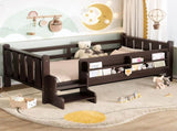 Twin Size Floor Bed with Storage Bookcases, Solid Wood Kids Floor Bed with Cute Stairs and W1580P390217