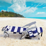 ZUN 63*65*82cm Short Oxford Cloth Silver White Aluminum Tube Bearing 100kg Beach Chair Blue Stripes 50527506