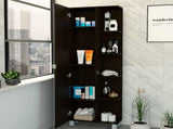 Black Wengue 5-Shelf Linen Cabinet with Mirror B06280255