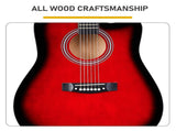 Turn red 41-inch Dreadnought barrel-shaped cutaway acoustic guitar with pick, strings, capo, gig 66684470