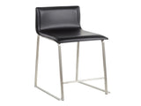26" Contemporary Counter Stool in Brushed Stainless Steel, and Black Faux Leather - Set of 2 B202P222060