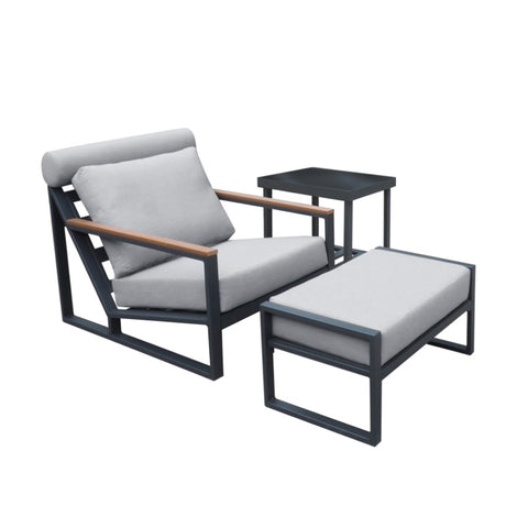 ZUN Recliner Patio Chair with Cushions and Ottoman,Waterproof Fabric Soft Cushions with Aluminium Frame W1889109347