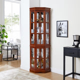 Corner Curio Cabinet with 5 Shelves and Lighting System, Walnut W1693P183978