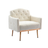 ZUN COOLMORE Modern Accent Chair with Arms, Tufted Decorative Fabric Armchair with Gold Metal Legs, W39537932