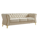 Modern Tufted Velvet Sofa 87.4 inch for Living Room Beige Color W579P329996