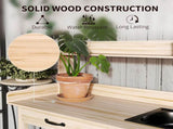 Natural Wood Outdoor Potting Bench with Storage Cabinet,Sink and Faucet ,Hooks 83627467