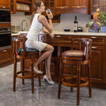 ZUN Seat Height 26'' Swivel Leather Wooden Bar Stools,360 Degree Swivel Bar Height Chair with Backs for W2195135483