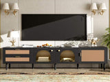 Rattan TV Stand with 3 Cabinets & 2 Drawers, Rattan-inspired Media Console Table for TVs up to 80'', N710P206015B