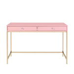 ZUN Pink High Gloss and Gold 2-drawer Writing Desk B062P184535