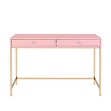 ZUN Pink High Gloss and Gold 2-drawer Writing Desk B062P184535