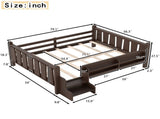Full Size Floor Bed with Storage Bookcases, Solid Wood Kids Floor Bed with Cute Stairs and W1580P390226