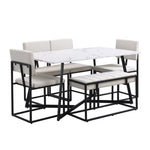 ZUN Modern Faux Marble 6-Piece Dining Table Set,60inch Metal Kitchen Table Set with Upholstered Dining 03612036