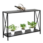 ZUN Grey MDF Countertop Black Wrought Iron Base 2 Layers Forked Console Table 04240871