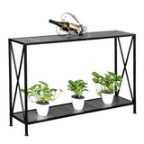 ZUN Grey MDF Countertop Black Wrought Iron Base 2 Layers Forked Console Table 04240871