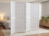 5.41ft White Painted 4-Panel Folding Screen Pine Wood & Non-Woven Fabric 29651562