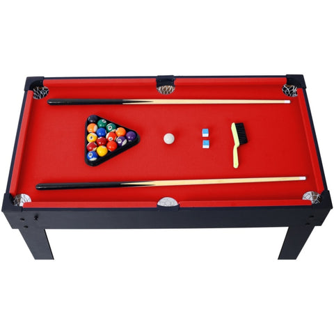 ZUN 5-in-1 Multi-Game Table - Billiards, Push Hockey, Foosball, Ping Pong, and Basketball black/red W465P164155