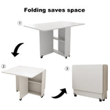 Folding Drop Leaf Dining Table with 6 Wheels and 2-Layer Storage Shelf, Space Saving Table for Small 99613030