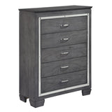 ZUN Modern Bedroom Gray Finish 1pc Chest of 5x Dovetail Drawers Beveled Mirror Trim Wooden Furniture B011P178527