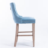 Contemporary Velvet Upholstered Barstools with Button Tufted Decoration and Wooden Legs, and Chrome W1143P177582