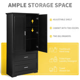 ZUN Tall Bathroom Storage Cabinet, Cabinet with Two Doors and Drawers, Adjustable Shelf, MDF Board, N725P172882B