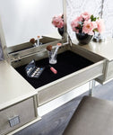 ZUN Mirrored Vanities Desk with Drawers, Bedroom Makeup Vanity Table Set with Mirror and Stool, Flip Up W2170140324