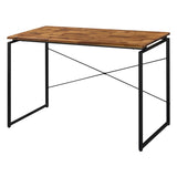 ZUN Oak and Black Writing Desk with Metal Sled Base B062P184531