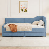 Twin Size L-Shaped Corduroy Daybed,Upholstered Bed Frame with 2 Storage Drawers,Blue N733P171470C