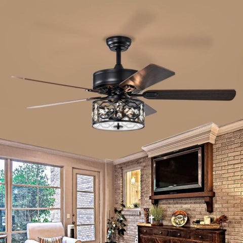 ZUN 52 Inch Crystal Chandelier Fan with Lights and Remote Control, Modern Ceiling Fan with Dual Finish W1592P163571