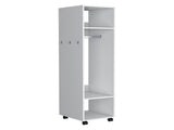Armoire 63"H, with 3 Shelves, 1 Mirror, and 4 Wheels, White B097P250842