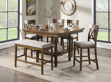 Wooden Frame Counter Height Bench Light Oak Finish Mindy Veneer Gray Textured Fabric Upholstery B01146345