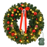 ZUN 24in Pre-lit Battery Powered Christmas Wreath, Lighted Artificial Xmas Wreath with 50 Warm Lights 43039127