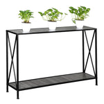 ZUN Grey MDF Countertop Black Wrought Iron Base 2 Layers Forked Console Table 04240871