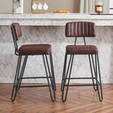 Industrial Bar Stools Set of 2, Counter Height Chairs with PU Leather Upholstery & Metal Frame, W1901P264279