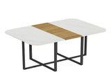 Modern 4-6 Seater Dining Table - Faux Marble and Wood Grain Tabletop with Sturdy Black Metal Frame W3875P372866