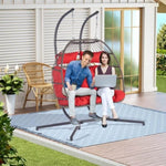 ZUN 2 Person Outdoor Rattan Hanging Chair Patio Wicker Egg Chair W87472177