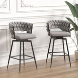28" Bar Chair Linen Woven Bar Stool Set of 2,Black legs Barstools No Adjustable Kitchen Island T2396P279779