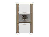 Kasaan Bookcase with Upper and Lower Doors, Open Display Shelves and Vertical Storage Design, B097P474311
