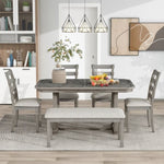 ZUN 6-Piece Rubber Wood Dining Table Set with Beautiful Wood Grain Pattern Tabletop Solid Wood Veneer 14992936