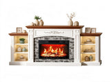 Fireplace TV Stand, Brown Painted Top Washed White Melamine Cabinet, 16818035