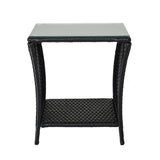Outdoor Patio Wicker Side Table, Square End Table Bistro Coffee Table with Glass Top Storage Shelf 22548408