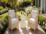 U_Style Outdoor Concrete Side Table,Rounded Waist Outdoor End Tables, Decorative Garden Stools for N711P422067M