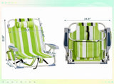 5-Position Folding Beach Chair for Adults with Headrest, Cup Holder, Cooler Bag, Shoulder Strap, 00511748