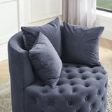 Velvet Upholstered Swivel Chair for Living Room, with Button Tufted Design and Movable Wheels, W487124834
