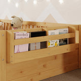 Twin Montessori Floor Bed Frame with High Rails, Wood Kids Floor Beds with Light and Storage Shelf, W2593P333571