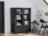Wide Wooden File Cabinet & Bookcase, Black Embossed Melamine Faced MDF with 07455653