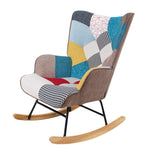 ZUN Rocking Chair, Mid Century Fabric Rocker Chair with Wood Legs and Patchwork Linen for Livingroom W56140569