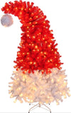 ZUN 6 FT Santa Hat Style Pre-lit Christmas Tree, Hinged Artificial Xmas Tree Pine Tree with 300 Lights, 26451008