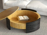 31.50" Modern Colorblocked Striped Coffee Table with Flip Top Storage Coffee Table - Natural Wood W757P383553