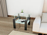 1-Piece Modern Tempered Glass Tea Table Coffee Table End Table, Square Table for Living Room, 51857456