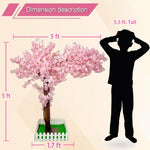 ZUN Artificial Cherry Blossom Tree, Fake Tree Artificial Pink Sakura Tree Wishing Tree Christmas Tree 77256911